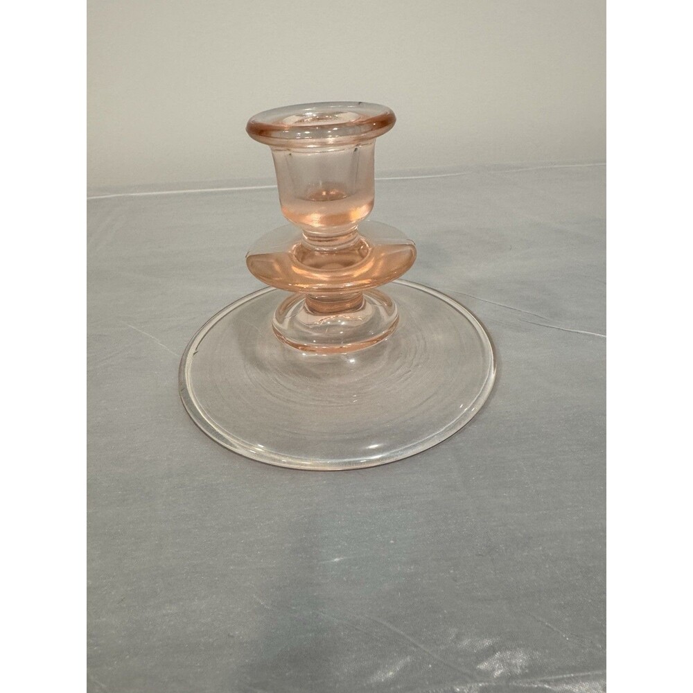Antique Pink Glass Candlestick Holder Depression Style Art Glass Candle Holder